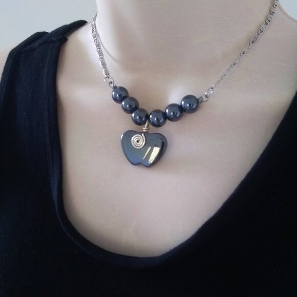 One-of-a-kind Hematite Apple Beaded Necklace! Teacher's Gift? Apple of your Eye? - Picture 1 of 9